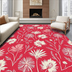 Tropical Floral Patterned Bright Red Rug