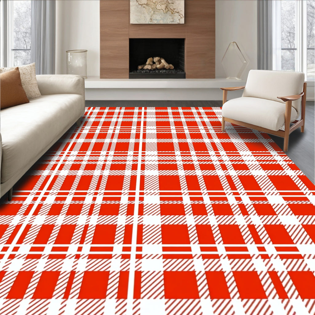 Classic Red and White Plaid Pattern Rug