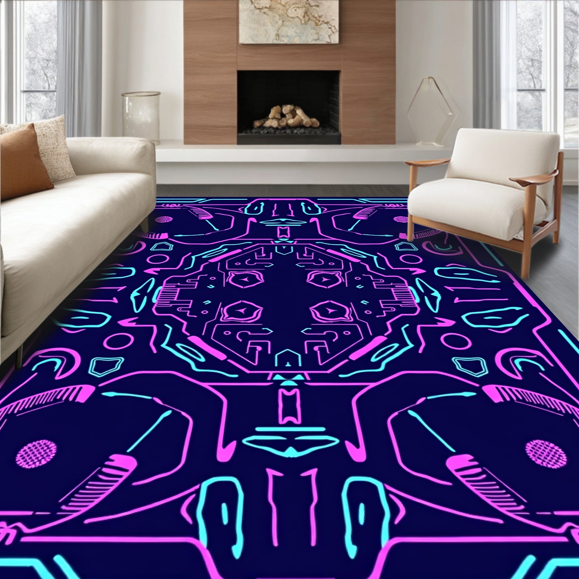 Futuristic Circuit Abstract Design Rug