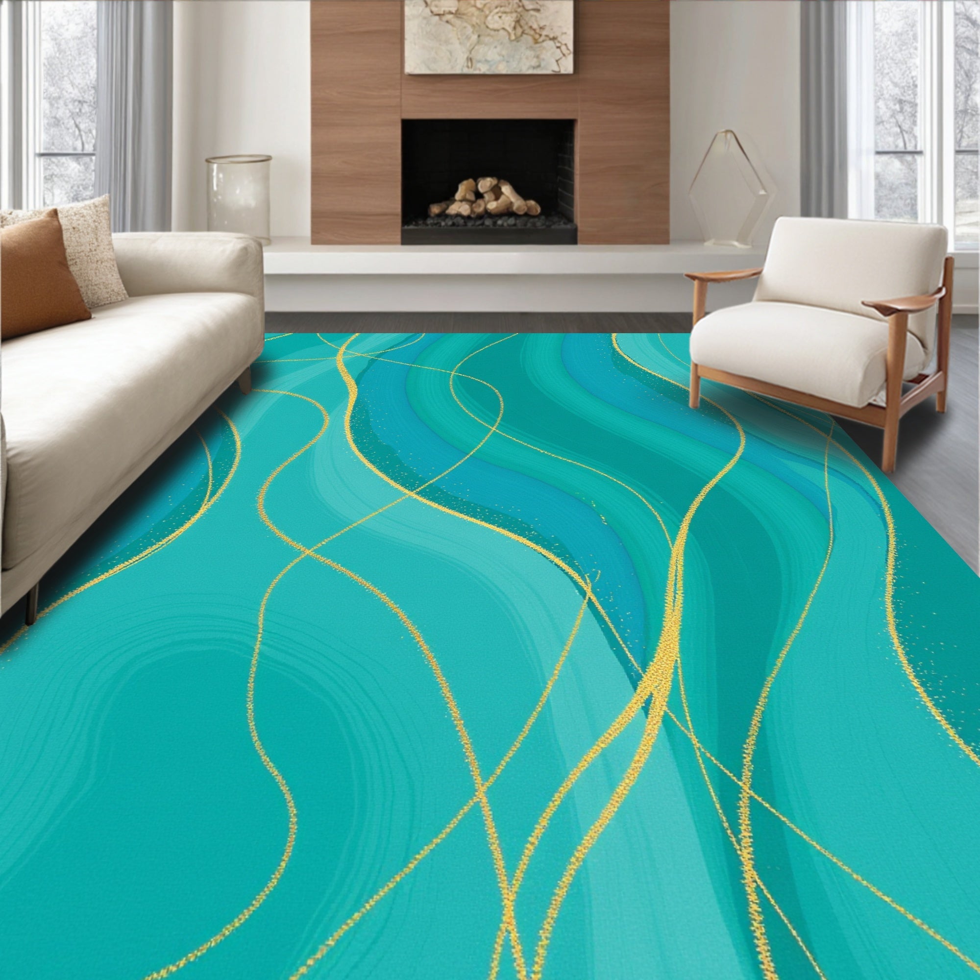 Oceanic Swirls With Gold Strands Rug