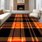 Bold Orange Red Black Plaid Design Rug