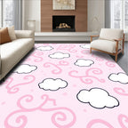 Whimsical Pink Cloud Swirl Motif Rug