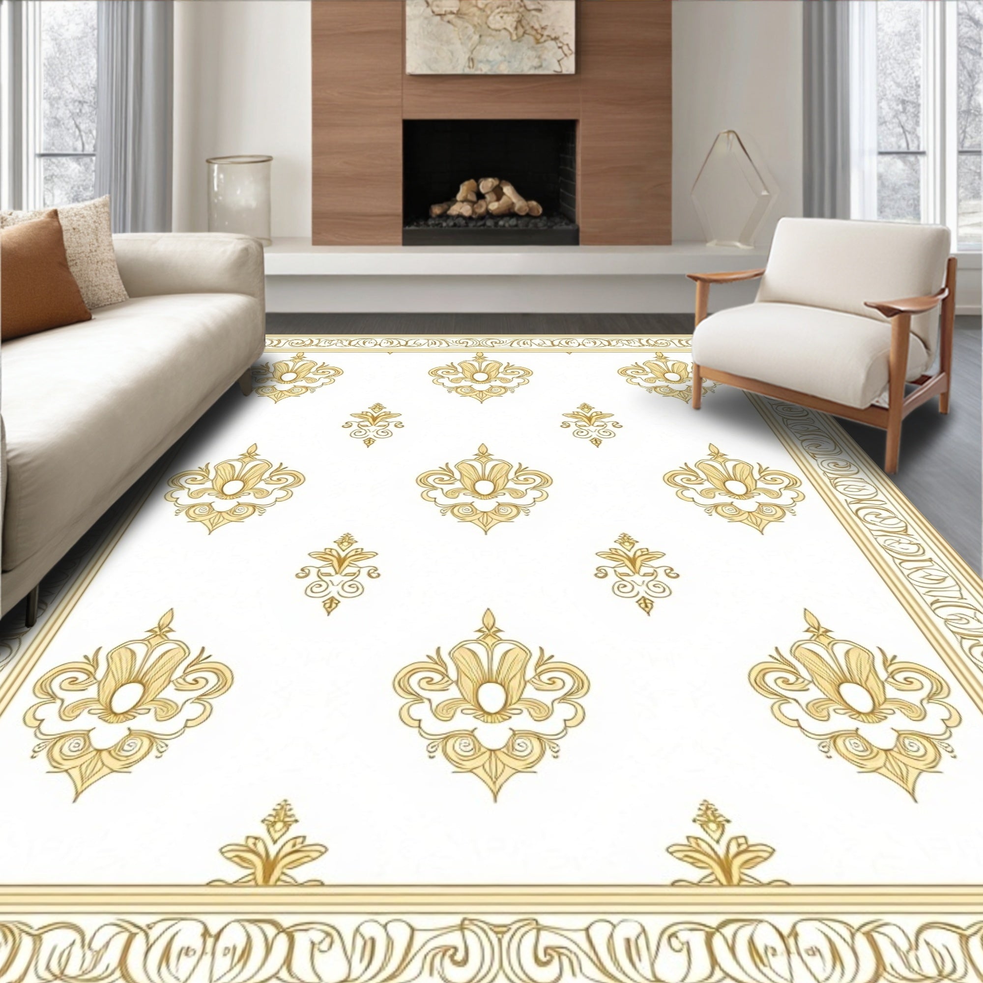 Gold Elegant Damask Pattern Rug