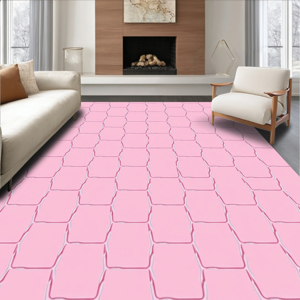 Soft Pink Geometric Pattern Rug