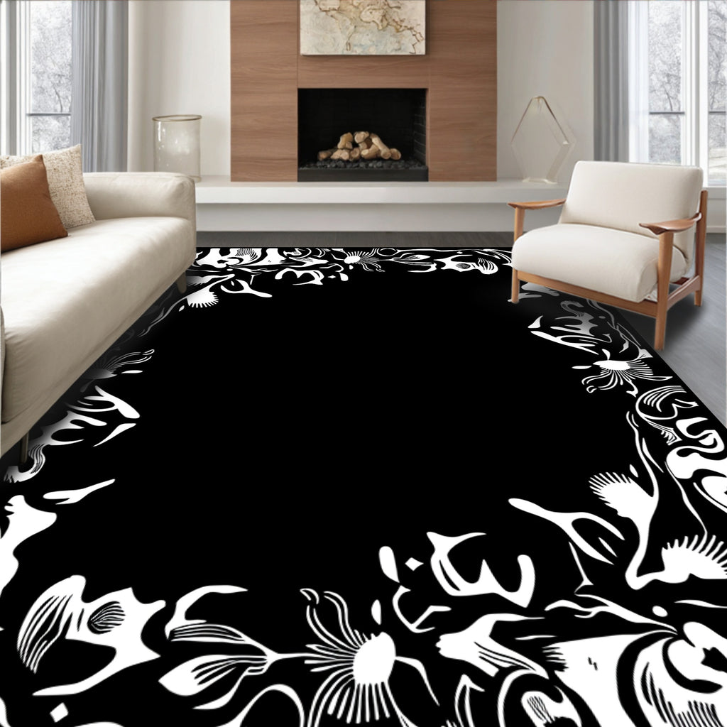 Ornate White Floral Abstract Design Rug