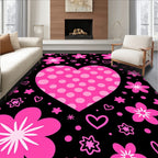 Pink Heart Floral Pattern Rug