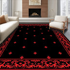 Bold Red Scroll Border Floral Rug