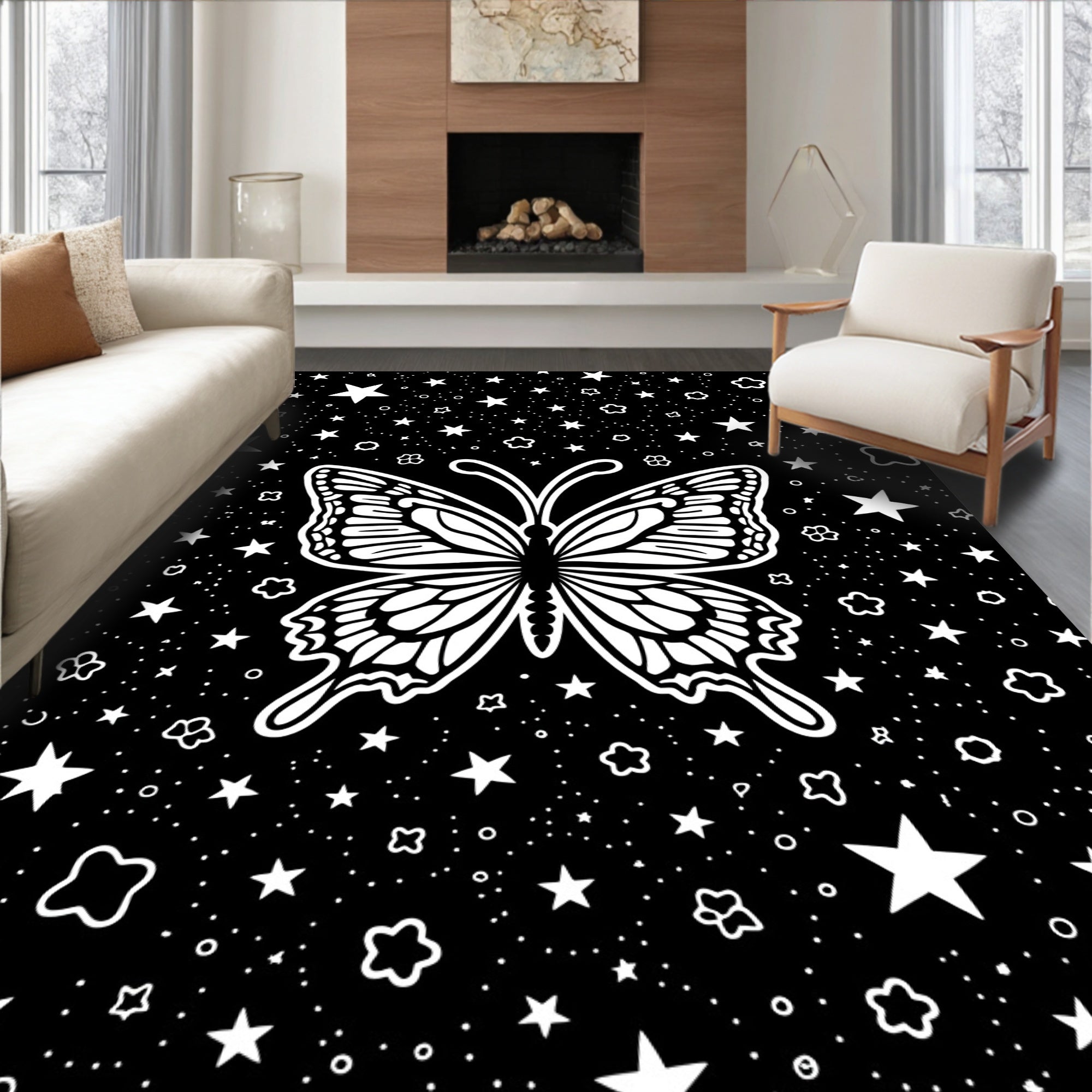Celestial Butterfly Starry Night Pattern Rug