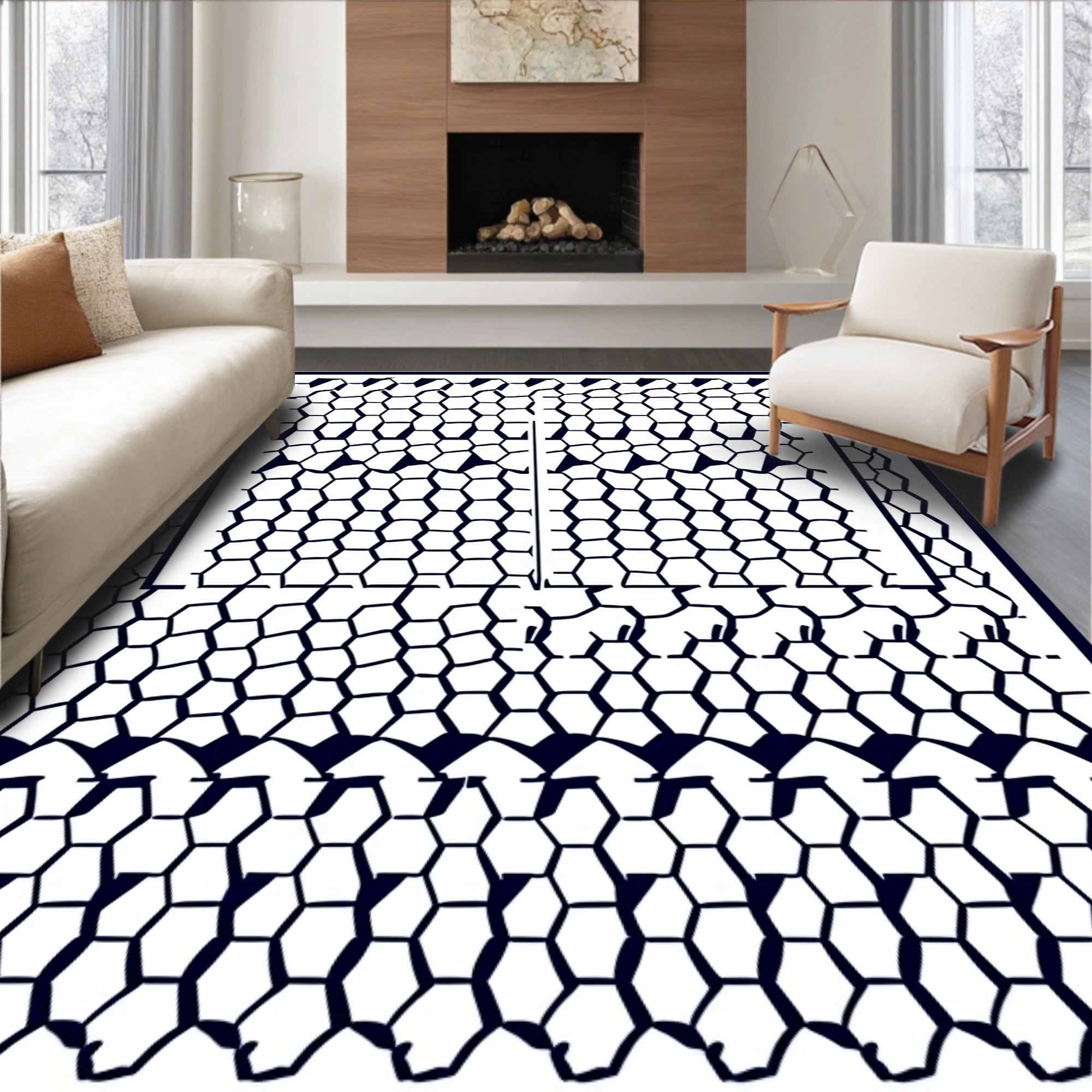 Abstract Hexagon Pattern Deco Rug