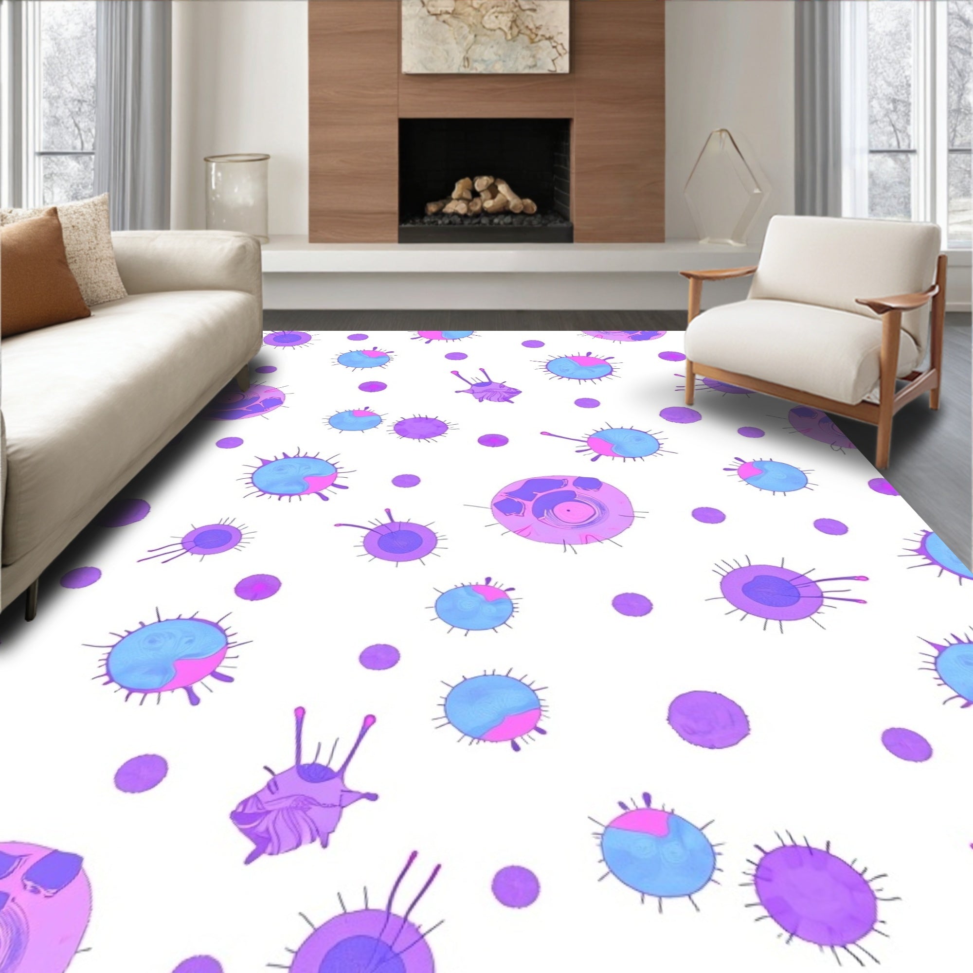 Vibrant Purple Blue Cell Pattern Rug