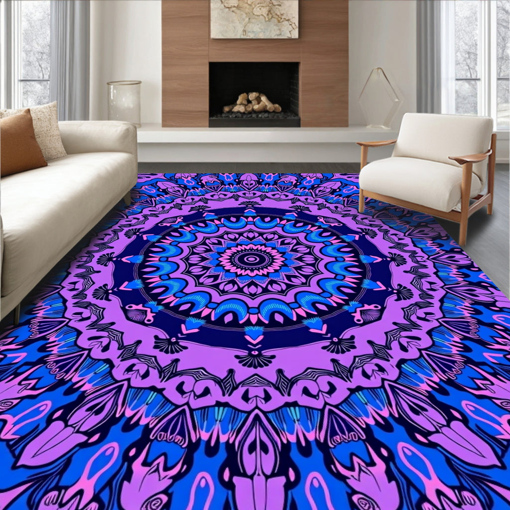 Vibrant Royal Blue Pink Mandala Rug
