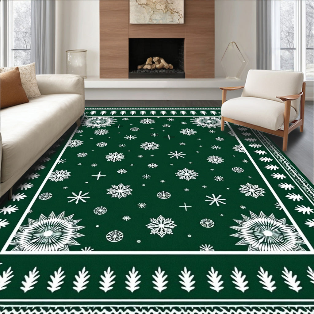 Festive Snowflake Winter Forest Design Rug