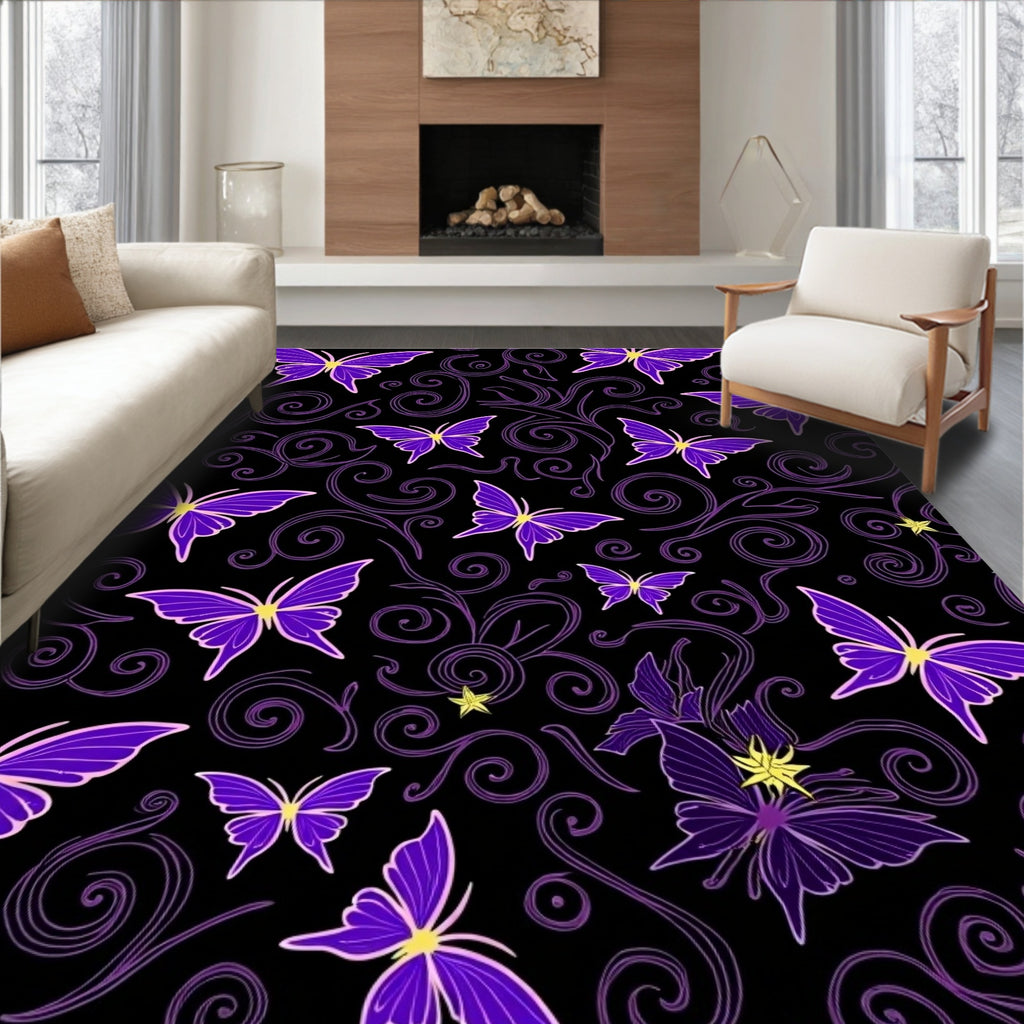 Whimsical Purple Butterfly Swirl Pattern Rug