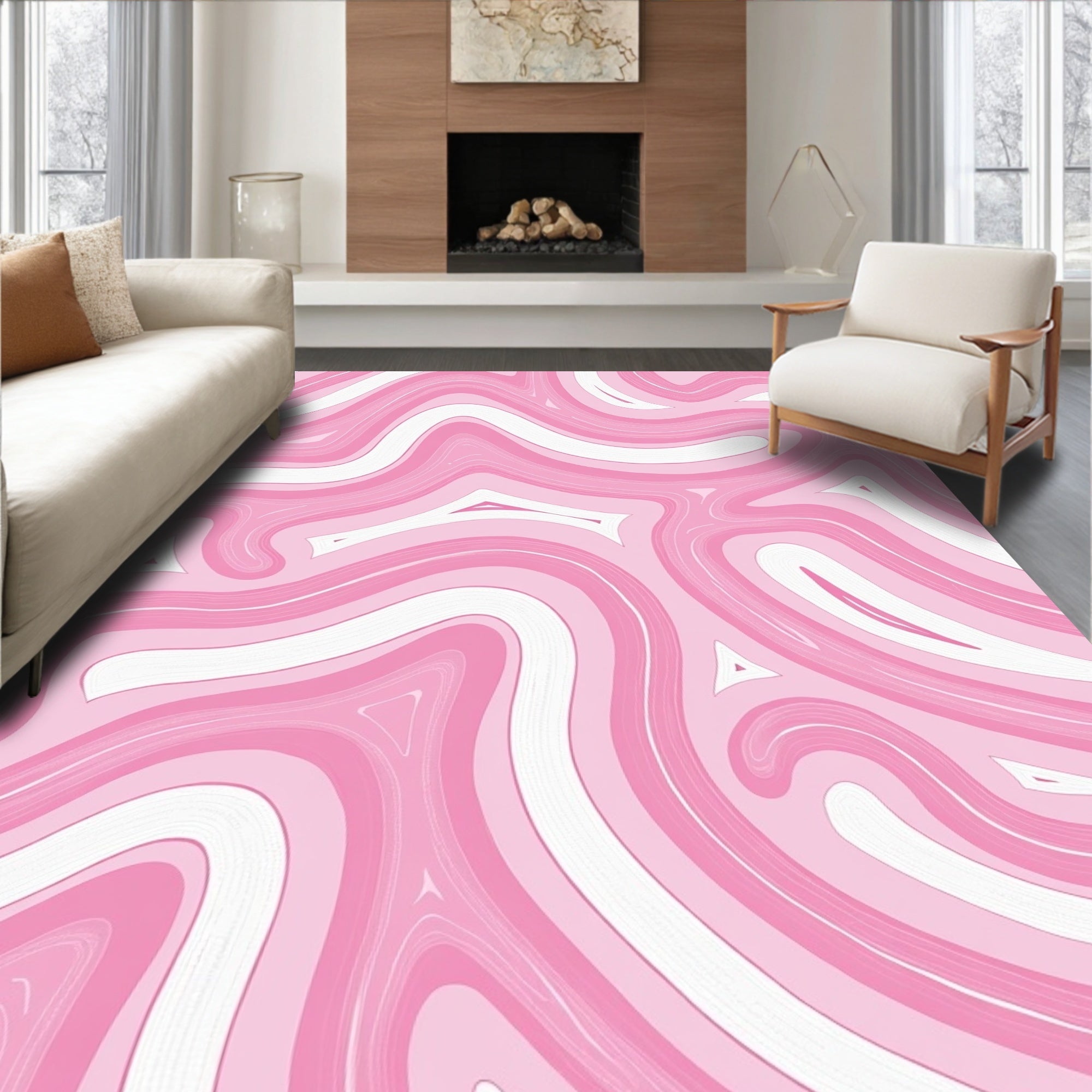 Pink Swirl Abstract Pattern Design Rug