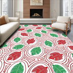 Red Green Abstract Leaf Pattern Rug