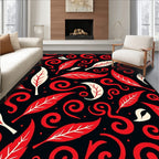 Red Cream Swirl Leaf Pattern Rug
