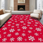 Red White Snowflake Wonderland Rug