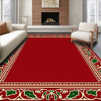 Festive Red Holly Border Design Rug
