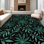 Dark Botanical Leaf Pattern Rug