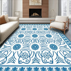 Floral Vine Patterned Blue Rug