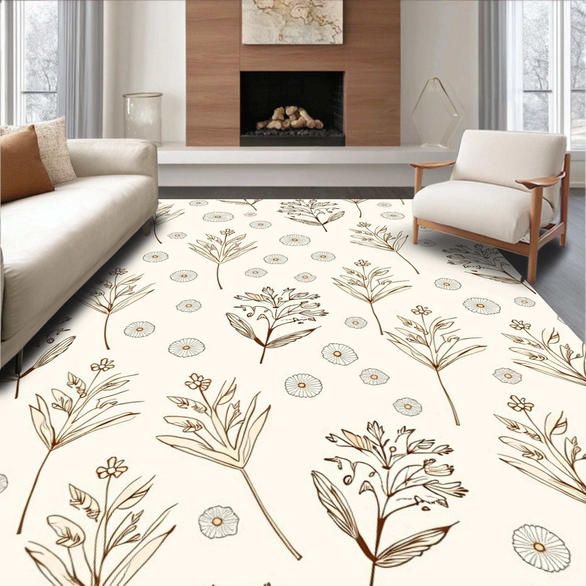 Botanical Branch Daisy Pattern Rug
