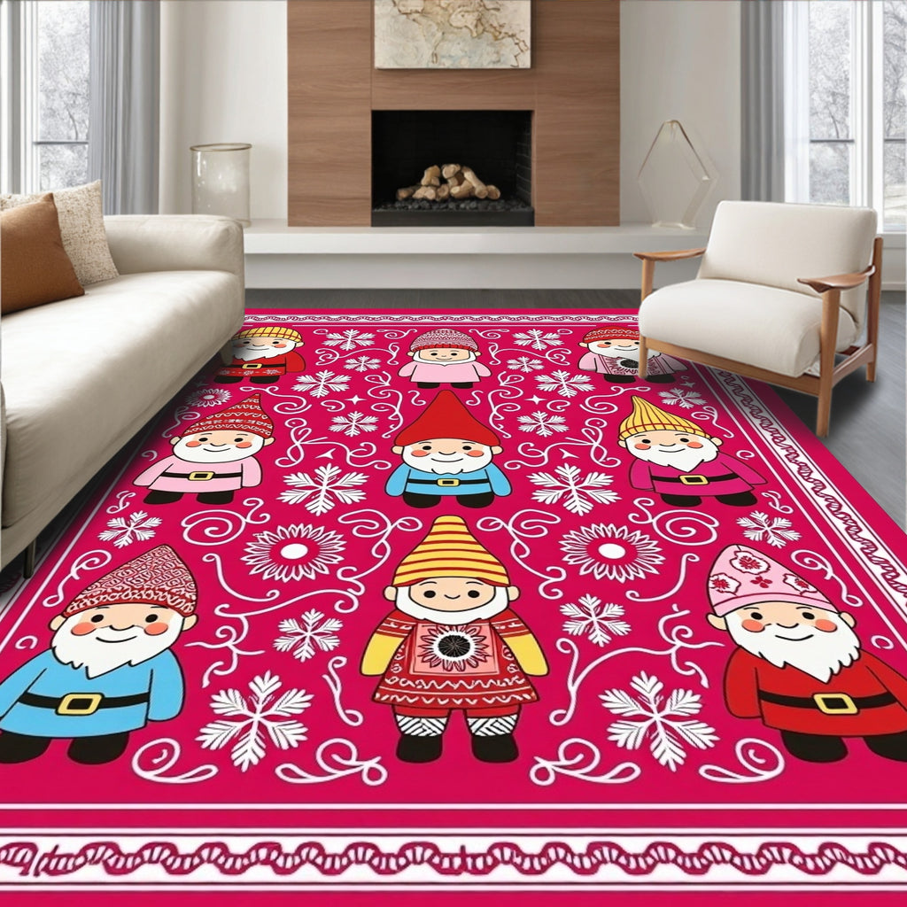 Whimsical Gnome Winter Snow Floral Rug
