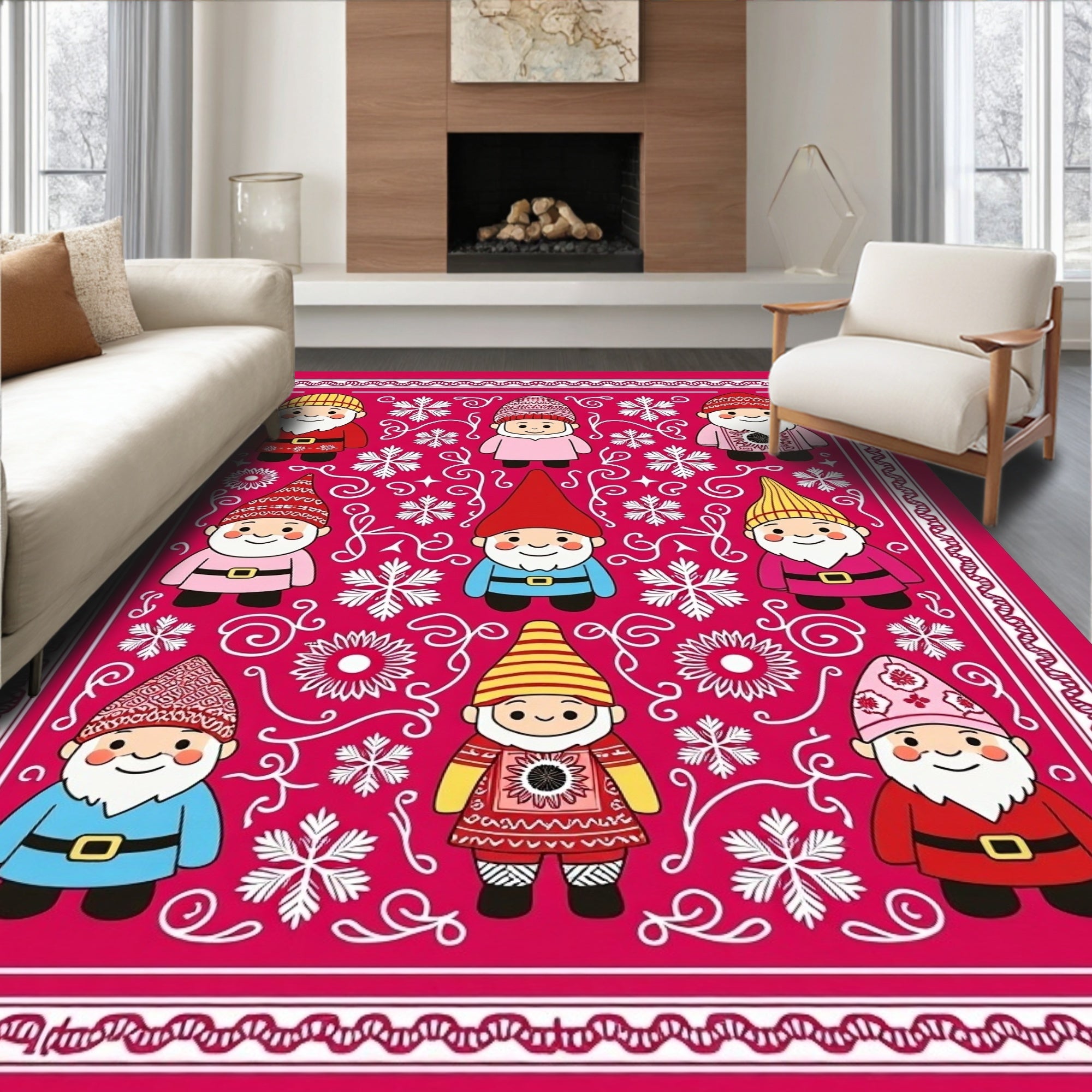 Whimsical Gnome Winter Snow Floral Rug