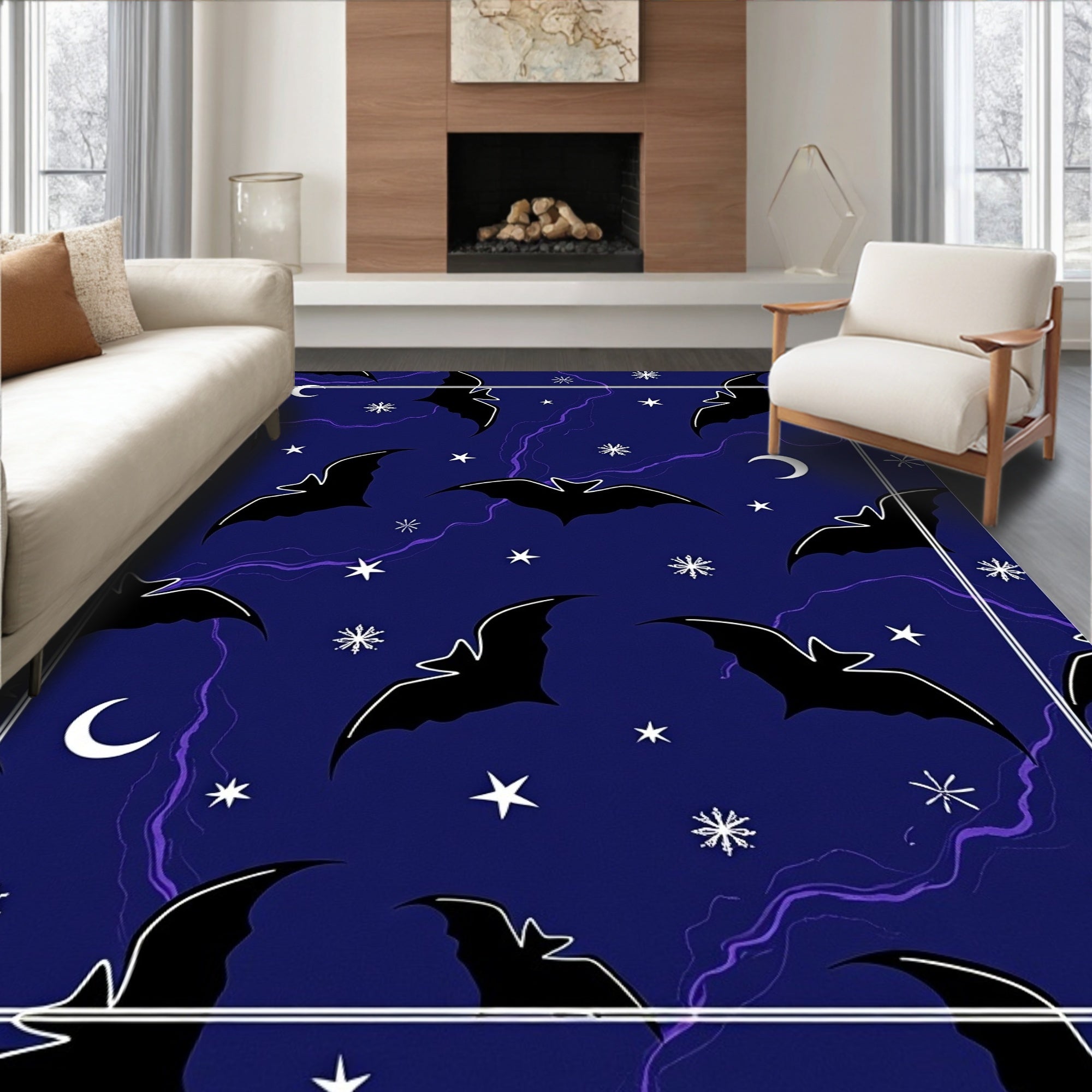 Navy Bat Celestial Pattern Rug