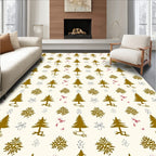 Golden Pine Tree Snowflake Pattern Rug