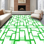 Geometric Green Lines Pattern Design Rug