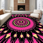 Radiant Pink Black Yellow Mandala Design Rug