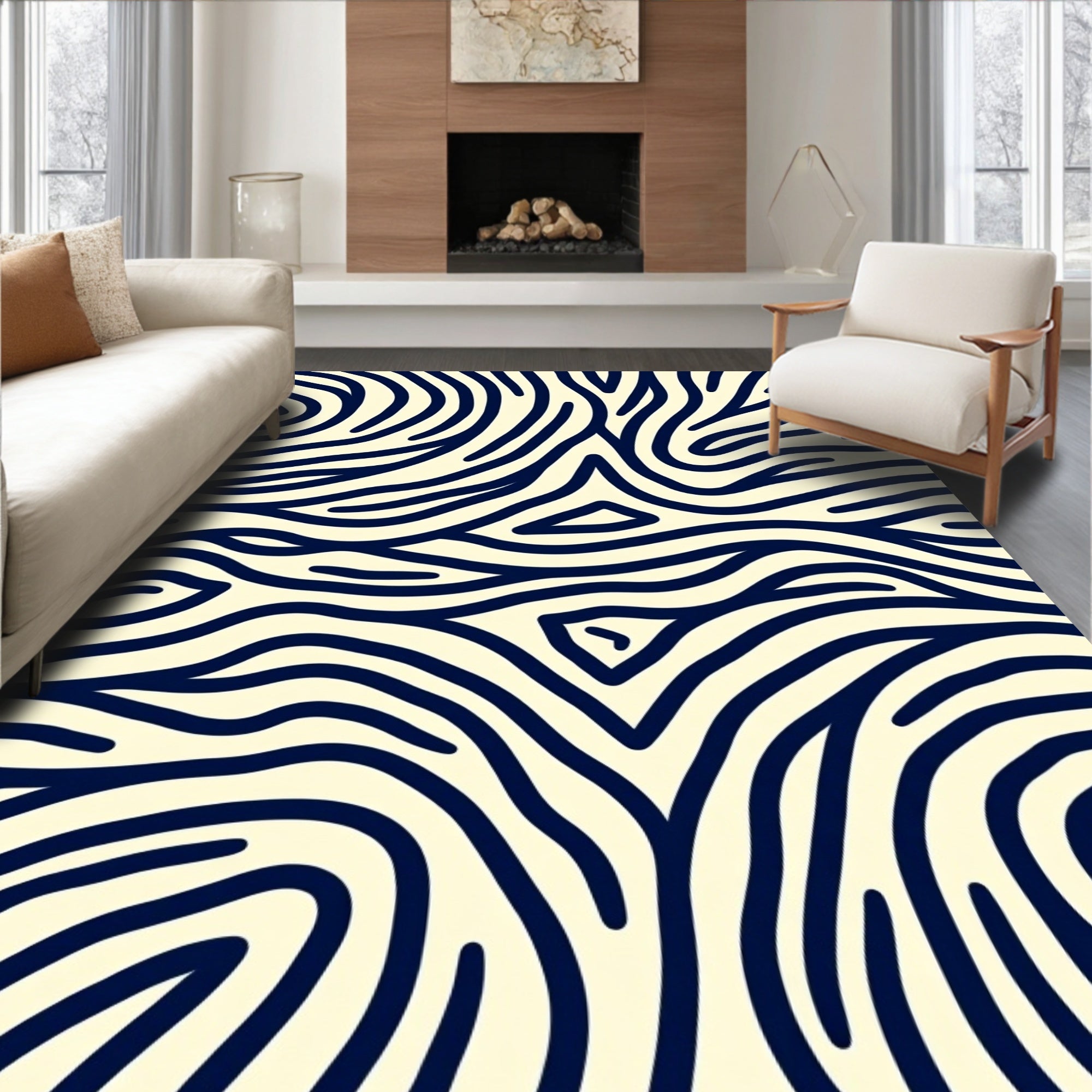 Organic Wavy Navy Lines Rug