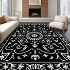 Black White Floral Medallion Design Rug