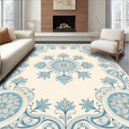 Ornate Blue Cream Floral Art Nouveau Rug