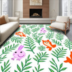 Whimsical Woodland Creatures Botanical Pattern Rug