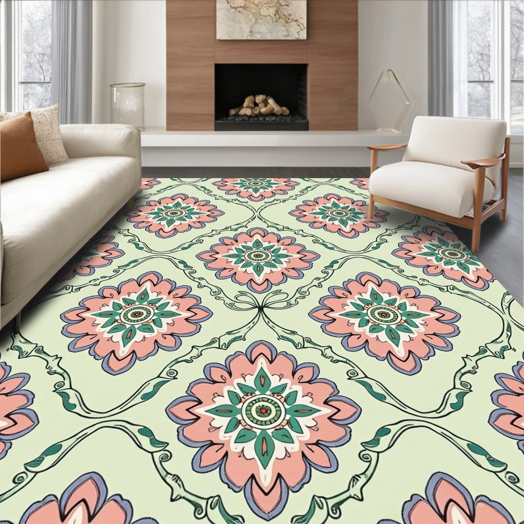 Pastel Floral Scrollwork Inspired Rug