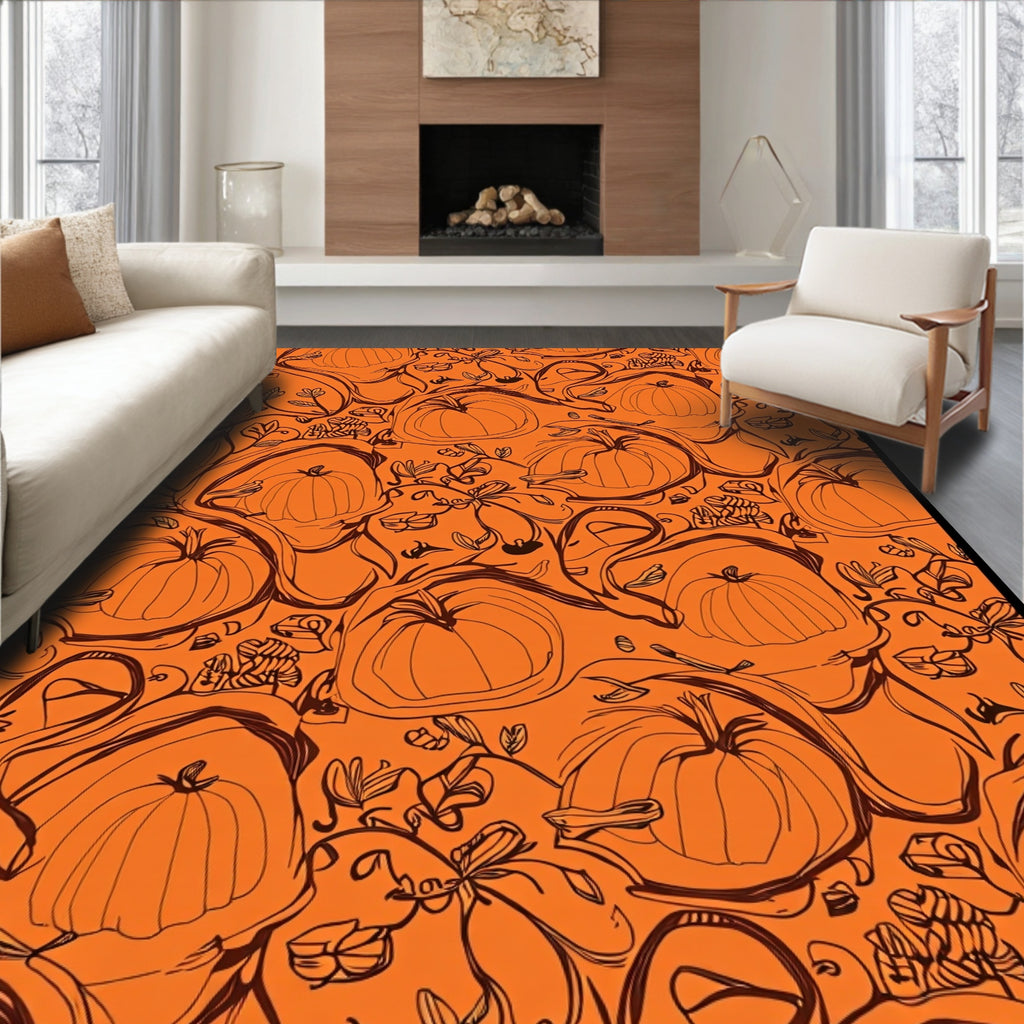 Autumn Pumpkin Vine Sketch Pattern Rug