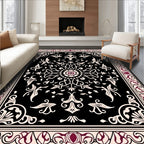 Black Cream Burgundy Floral Medallion Rug