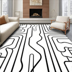 Abstract Flowing Black White Line Design Rug