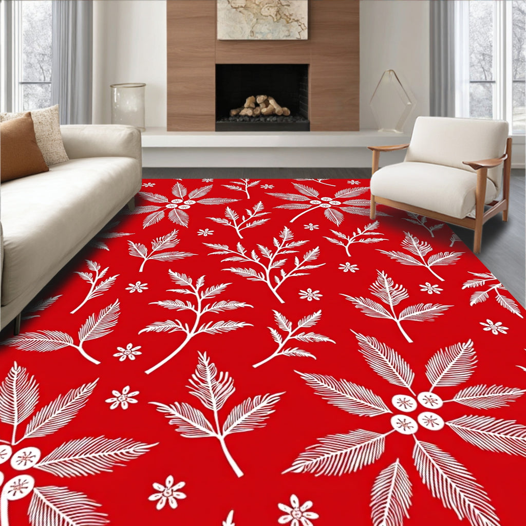 White Folklore Botanical Print Rug