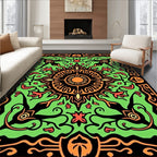Green Orange Black Floral Sun Pattern Rug