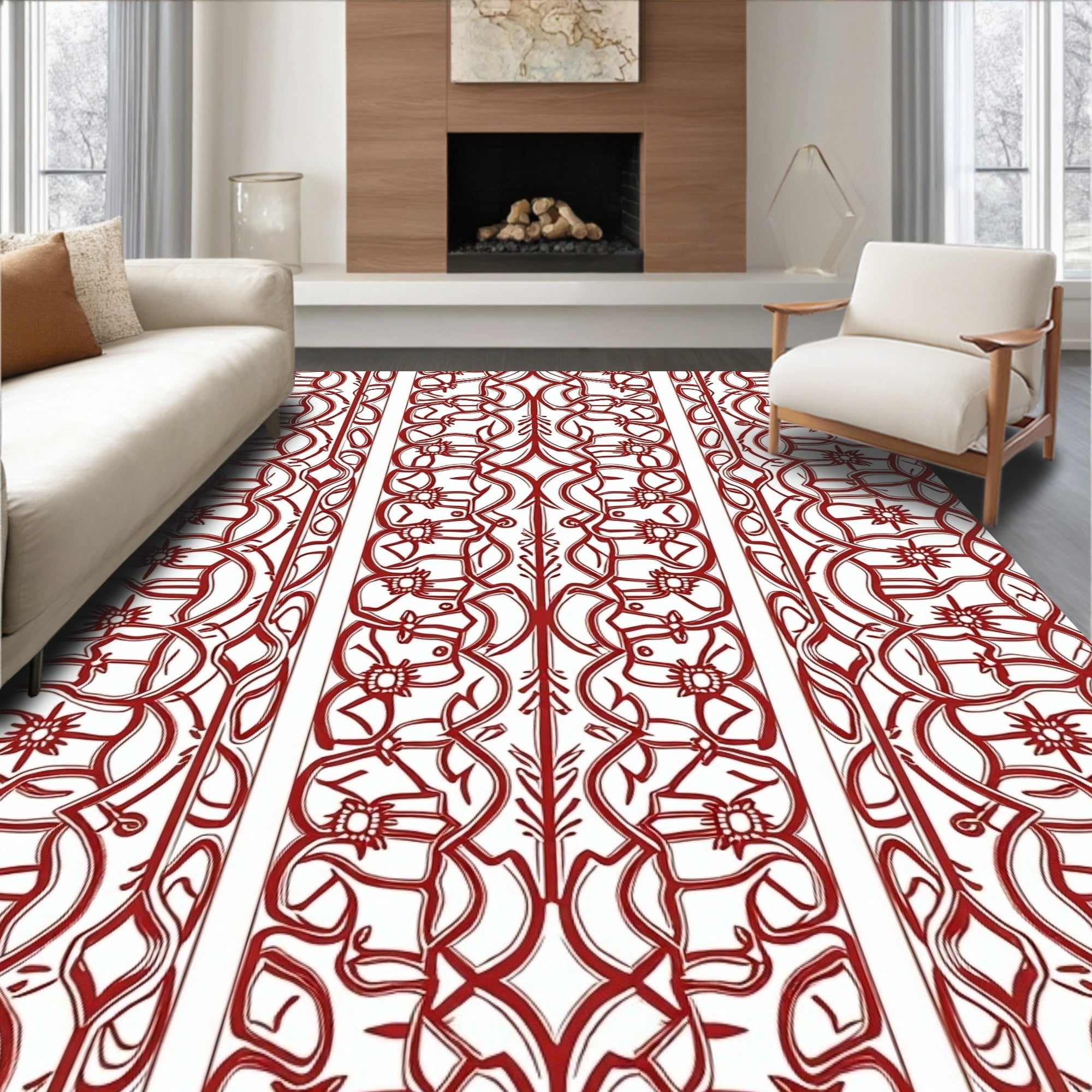 Intricate Red Floral Vine Pattern Rug