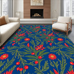 Vibrant Cobalt Red Floral Botanical Rug