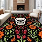 Floral Skull Patterned Dark Rug