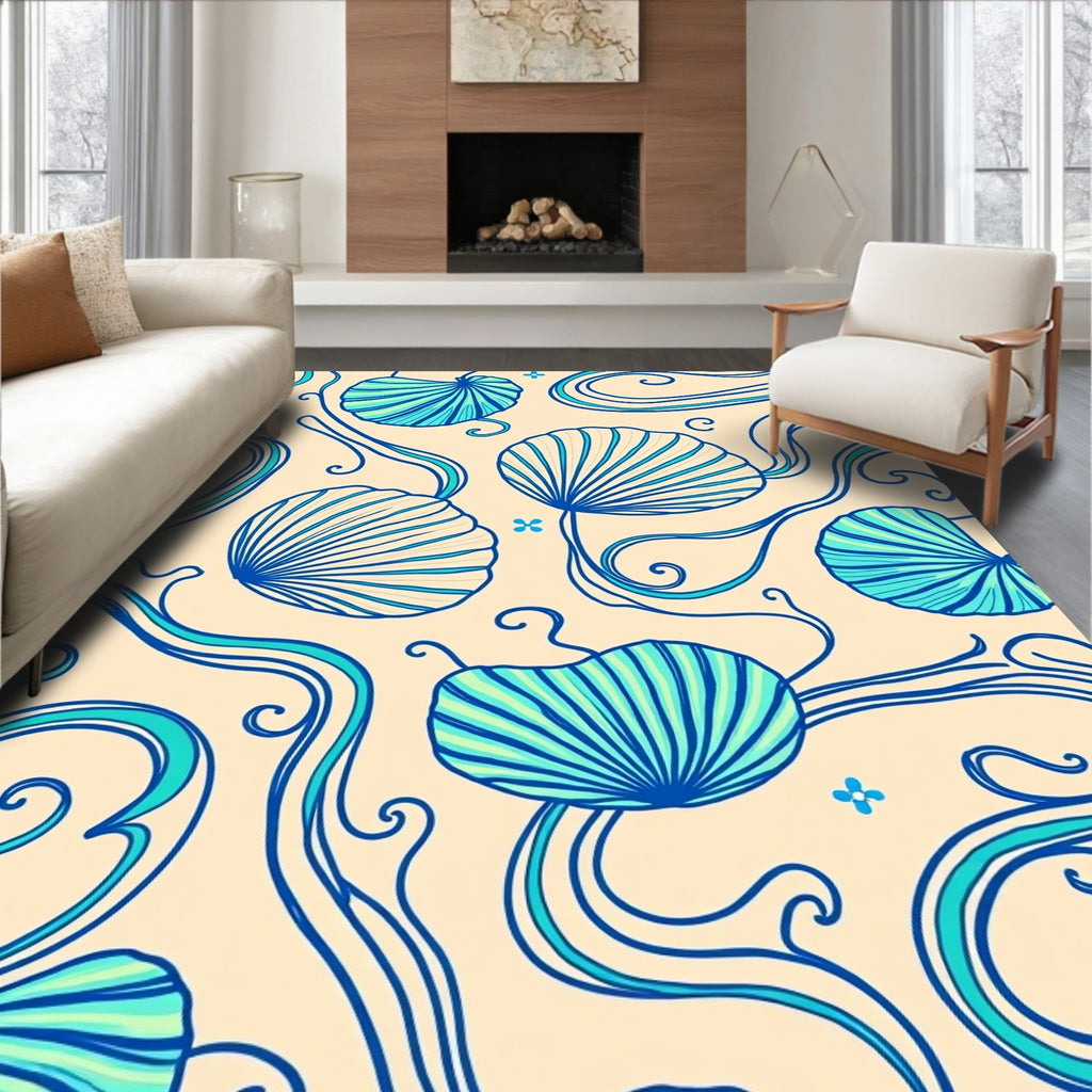 Ocean Waves Shell Pattern Design Rug