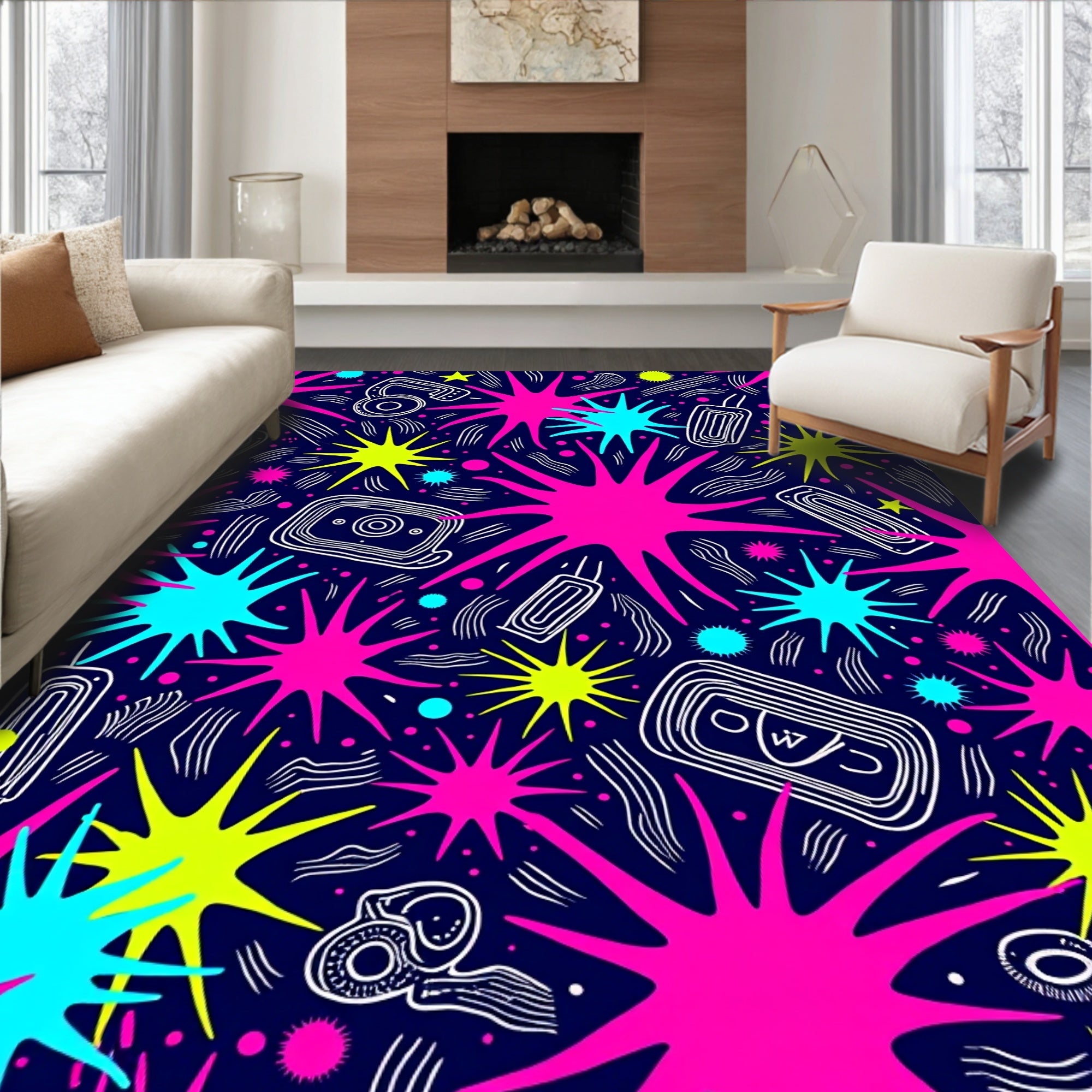 Vibrant Starburst Doodle Pattern Rug