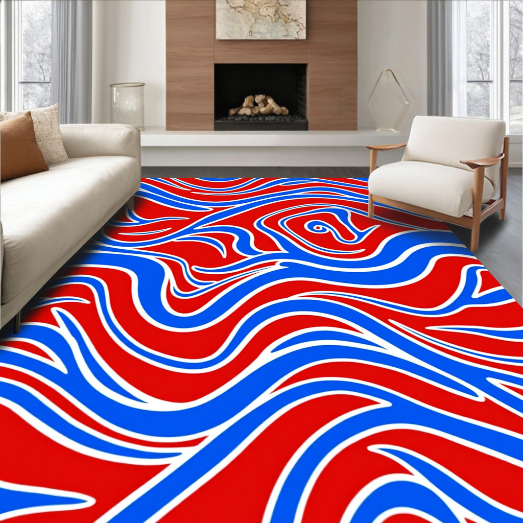 Bold Red Blue Swirl Pattern Rug