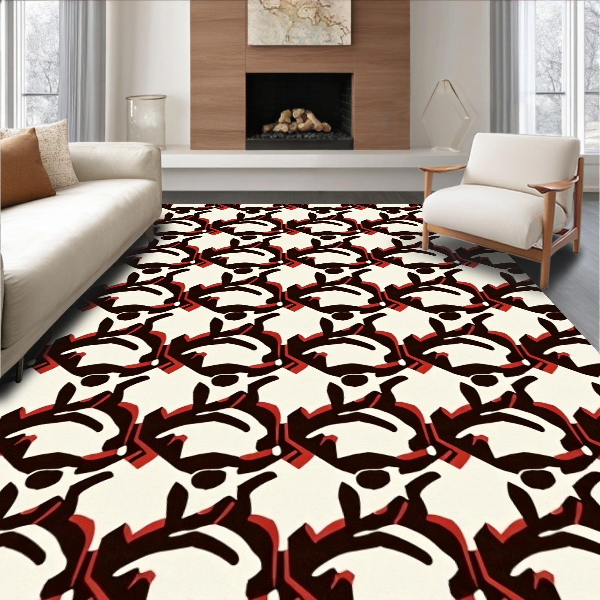 Abstract Black Red Graphic Repeat Rug