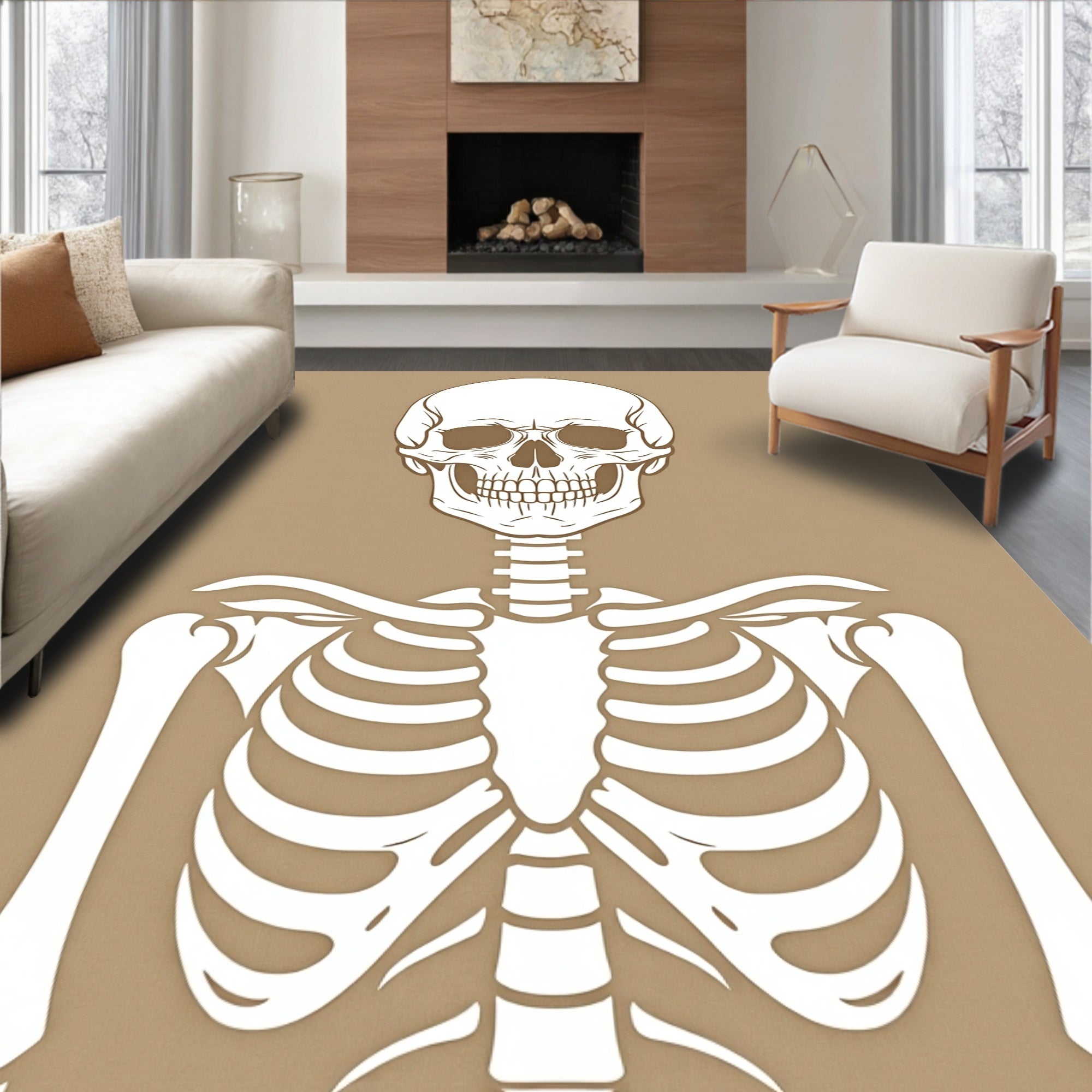 White Skeleton Graphic Print Rug