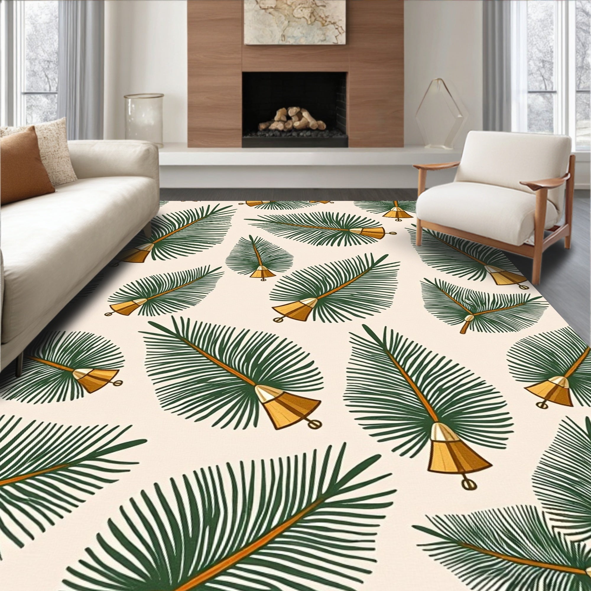 Green Pine Needle Gold Bell Pattern Rug